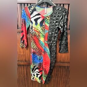 Ambition Animal Print and Black Pleather Textured Dress